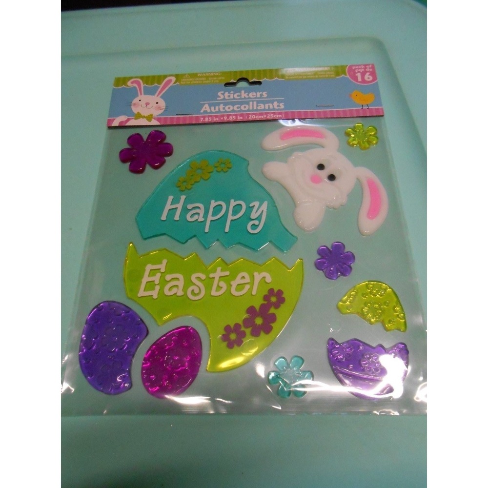 NEW Happy Easter Egg & Bunny & flowers CUTE Window Gel Clings Decorations 16 pcs